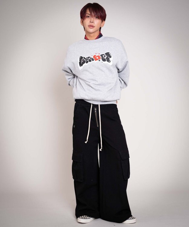 WEGO 【ユニセックス着用ITEM/MLサイズ展開】ハートモチーフプルオーバー 杢グレー