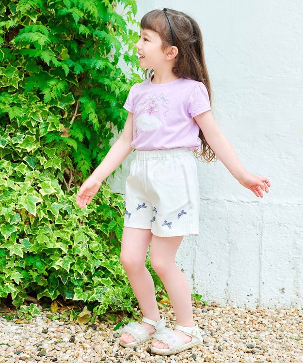 ANY KIDS ひんやりクール リボンショートパンツ オフホワイト