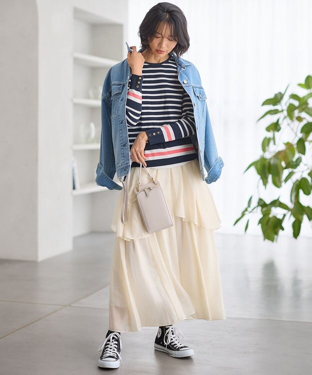 23区 【Oggi4月号掲載/洗える】シアーツイル ティアードスカート アイボリー系