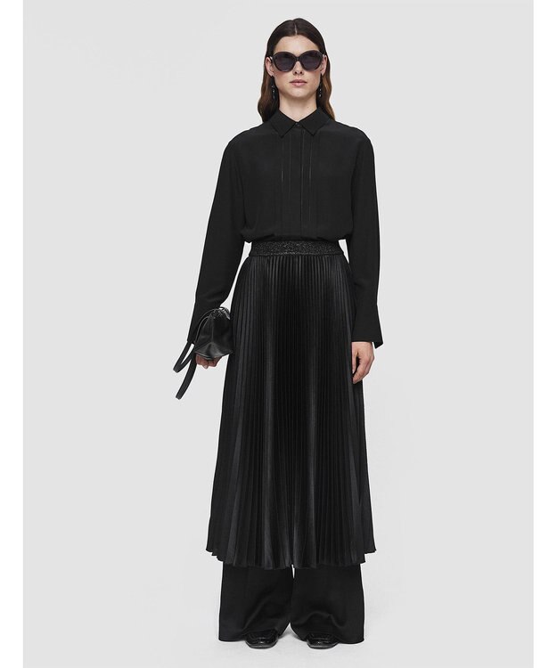 JOSEPH プレーテッドウールルレックス　プリーツスカート Black