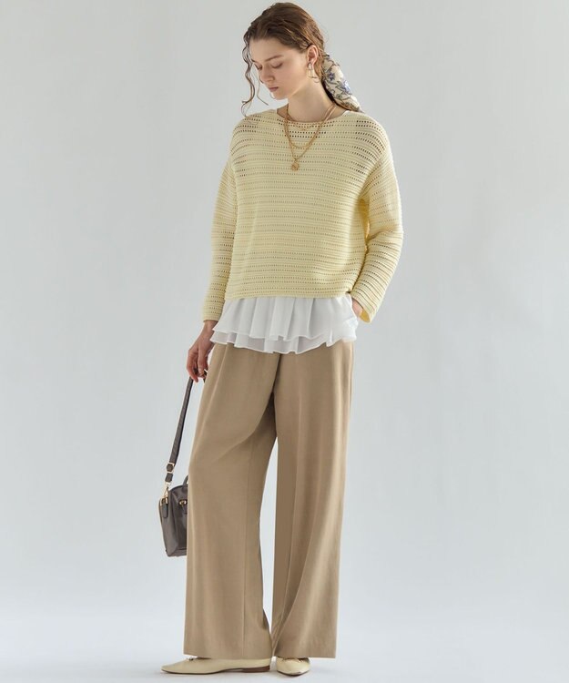 23区 【先行予約】ドレープツイル アシンメトリー ワイド パンツ ベージュ系