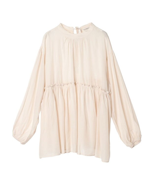 CRAFT STANDARD BOUTIQUE 後リボン切替ギャザーチュニックブラウス Light Beige