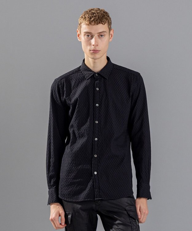 JOSEPH HOMME アロージャガードストレッチ　レギュラーカラーシャツ ブラック系