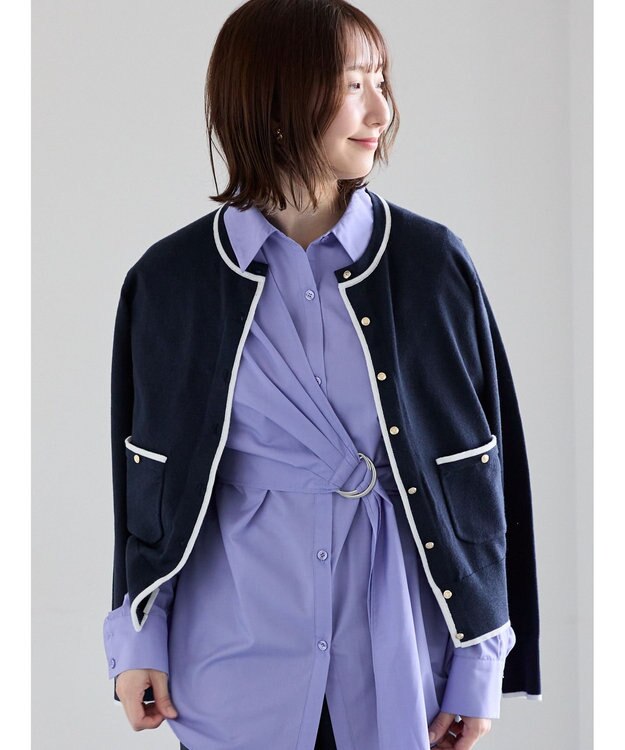 Te chichi ポケット付きクルーネックカーディガン ネイビー