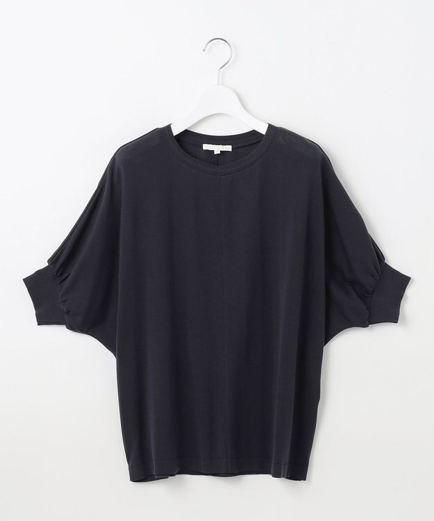 自由区 【カタログ掲載・接触冷感・UVケア・洗える】ドレーピードルマンスリーブ ニットソー ネイビー