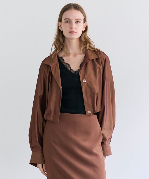 BEIGE， SULFUR / シルク混ショート丈バルーンブルゾン Brown