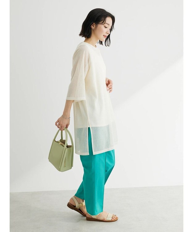 Green Parks 綿麻混イージーテーパードパンツ Blue Green