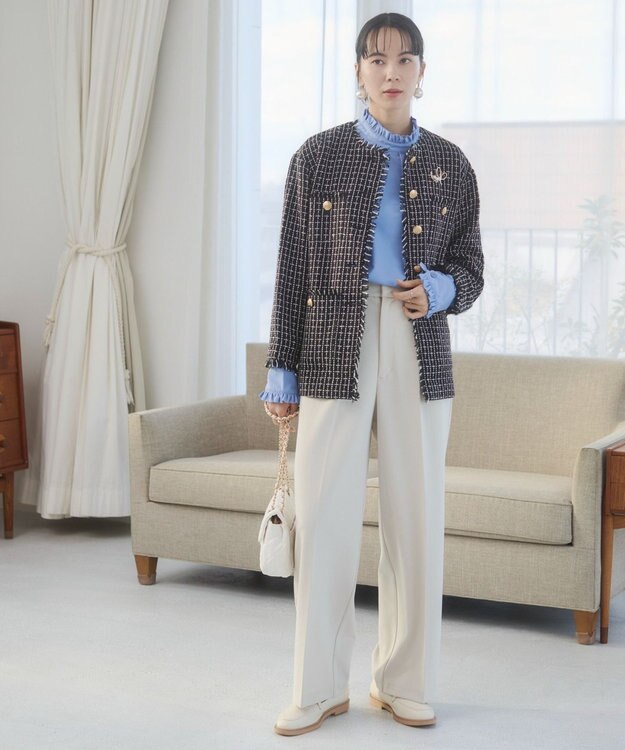 WEGO 【ANGIE VINTAGE/オケージョン対応 / セレモニー対応】ノーカラー ツイードジャケット ブラックその他