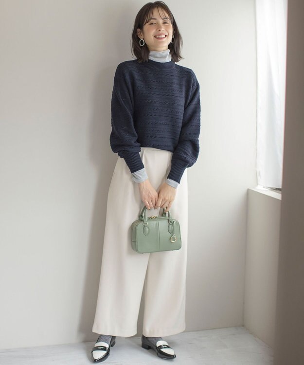 組曲 L 【WEB限定カラーあり】透かし編みバルキーボーダー柄ニット ネイビー系