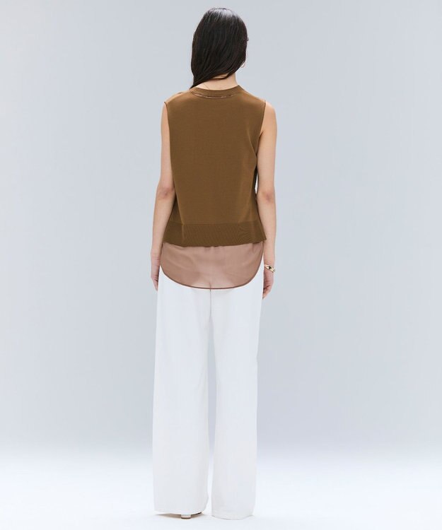 BEIGE， 【洗える】VALOIS / バックシフォンレーヤードニット Brown