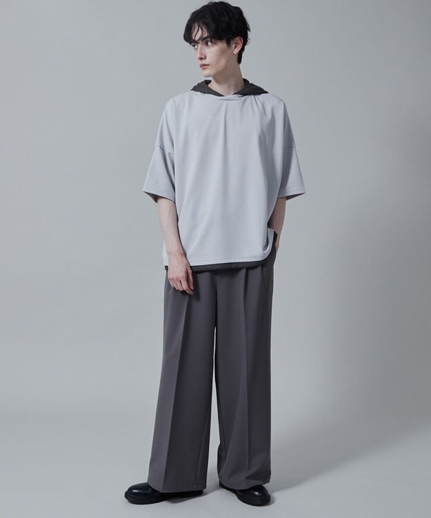 WEGO フェイクレイヤードフードT（S） ライトグレー