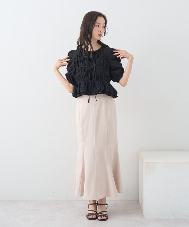 earth music&ecology レースティアードシャーリングブラウス Black