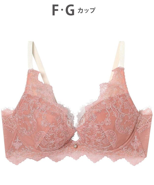 AMPHI ブラジャー 谷間メイク 脇高設計 細身え効果 Gカップまで対応 大きいサイズ 【Glama-Rich グラマリッチ 脇スッキリタイプ】ブラ BYJ603 アンフィ／ワコール ピンク