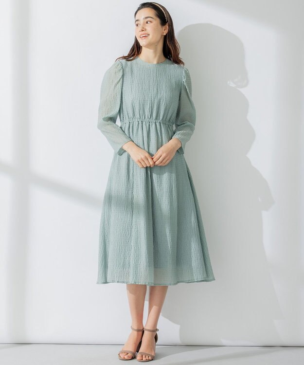 組曲 シャーリングライクシフォン ワンピース グリーン系