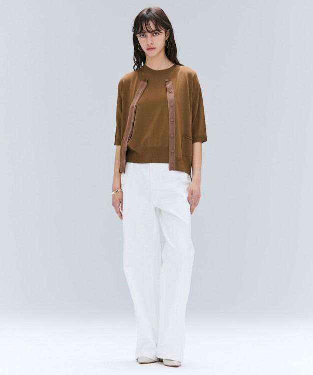 BEIGE， 【洗える】VALOIS / バックシフォンレーヤードニット Brown