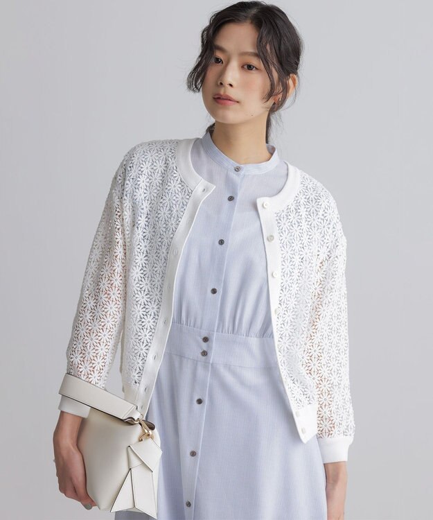 組曲 【先行予約・前後着用可】コットンフラワーレーシー カーディガン ホワイト系