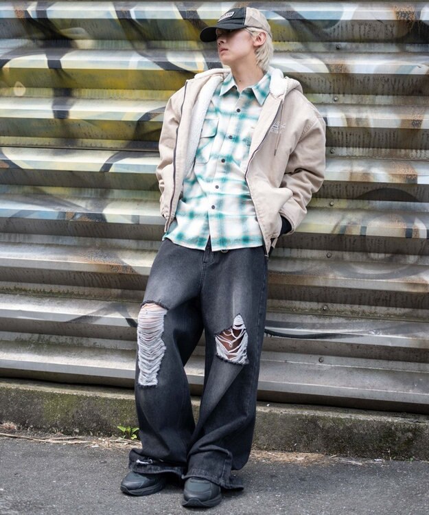 WEGO 【ユニセックス着用ITEM/MLサイズ展開】ワーカーズボアフードブルゾン ベージュ