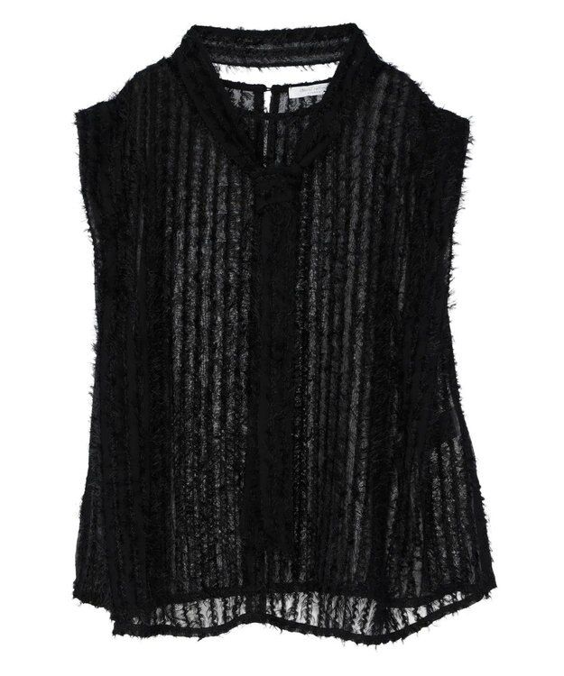 Green Parks ボウタイ付きフェザーノースリーブプルオーバー Black