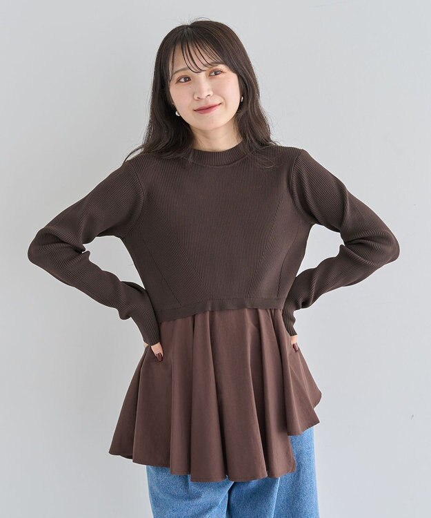 Green Parks ・ＥＬＥＮＣＡＲＥ　ＤＵＥ　ハイブリットハイネックニット Brown