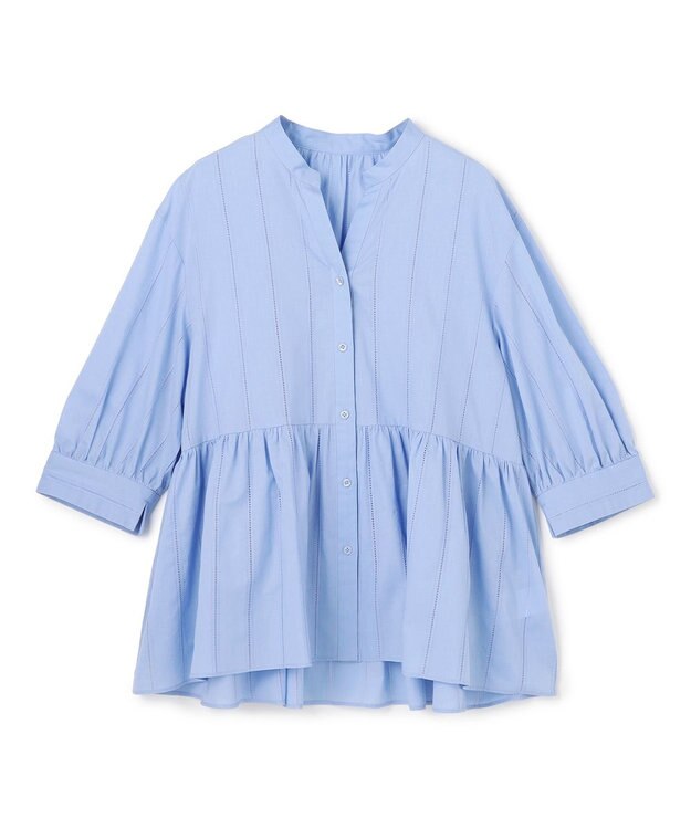 UNFILO ペプラム ギャザーブラウス サックス