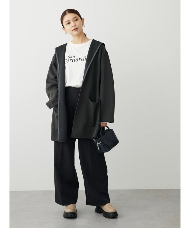 Green Parks ポンチフード付きカットカーディガン Dark Gray