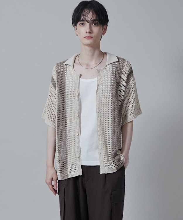 WEGO マルチストライプニットシャツ（S） オフホワイト