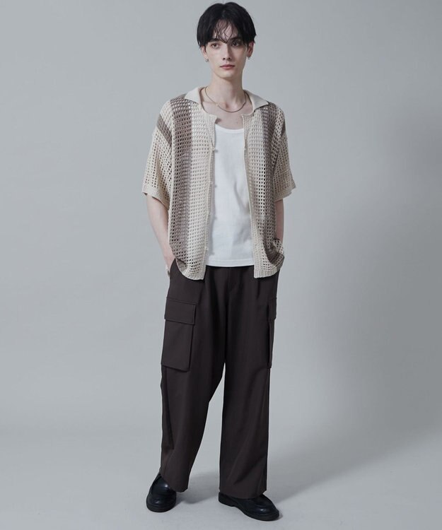 WEGO マルチストライプニットシャツ（S） オフホワイト