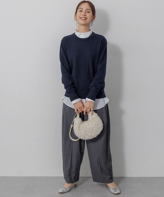 組曲 S 【加藤ローサさん着用】コットンカシミヤMIX刺繍入りニット ネイビー系