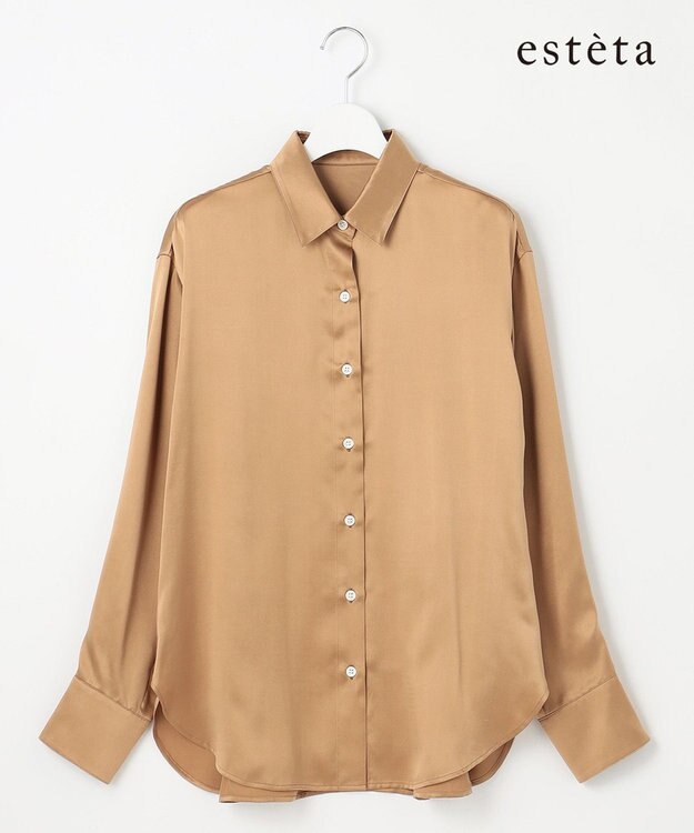 23区 L 【エステータ】シルクサテン シャツ キャメル系