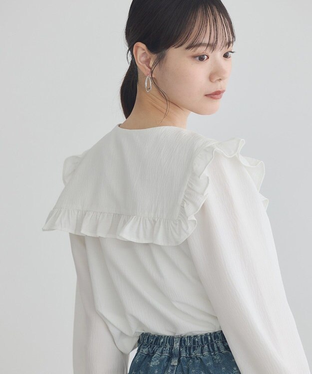 earth music&ecology フリルセーラーカラーブラウス Off White