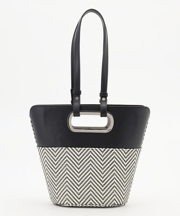 ICB 【先行予約】 フェイクラフィア2WAYバッグ ブラック×オフホワイト