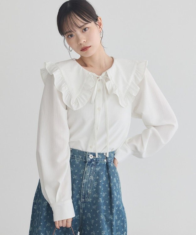 earth music&ecology フリルセーラーカラーブラウス Off White