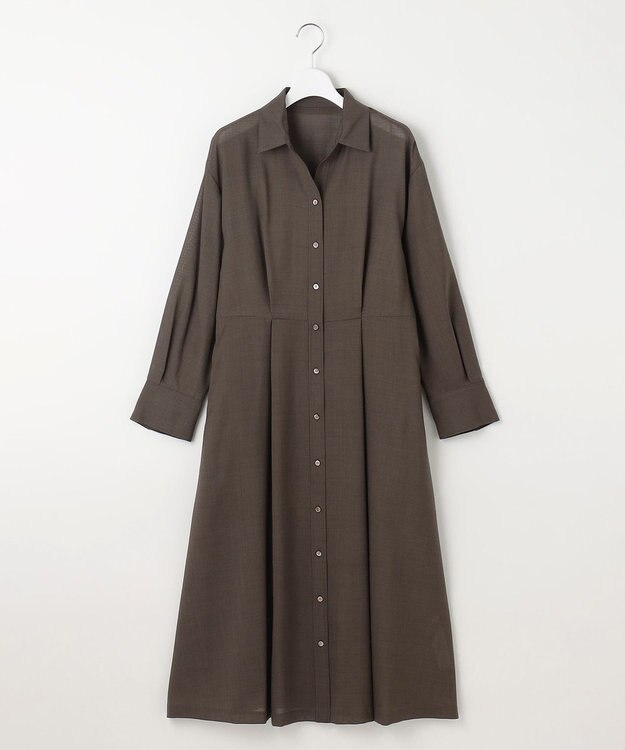 自由区 【洗える】トロピカルストレッチシャツ ドレス カーキブラウン