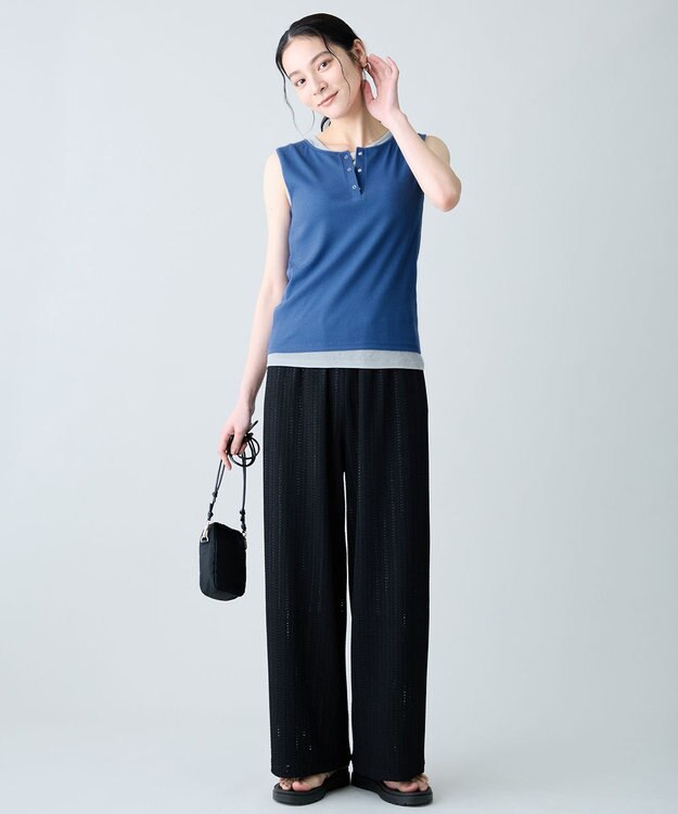 ANY 【2SET】ツインセットヘンリーネックタンクトップ ブルー×グレー