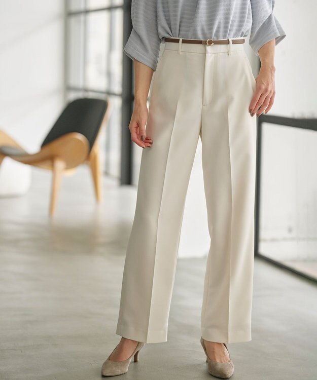 組曲 S 【WEB限定】ベーシックダブルクロス ワイドストレートパンツ アイボリー系