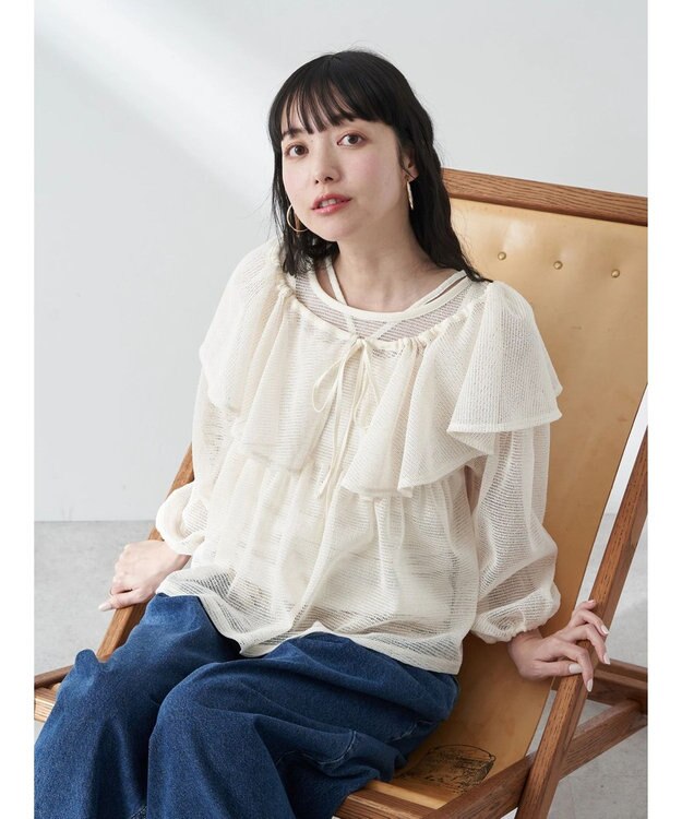 earth music&ecology マルチｗａｙカラーメッシュブラウス Ivory