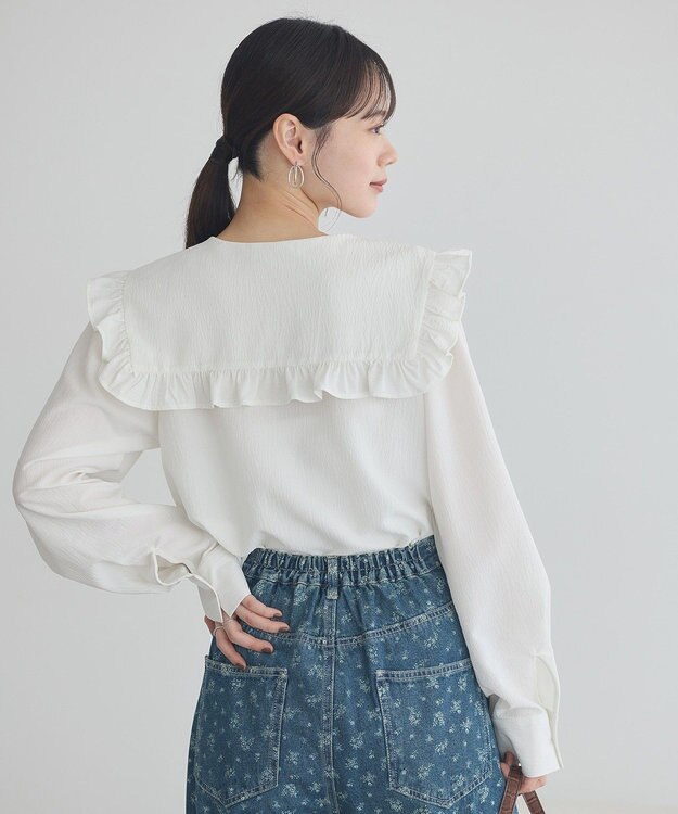 earth music&ecology フリルセーラーカラーブラウス Off White