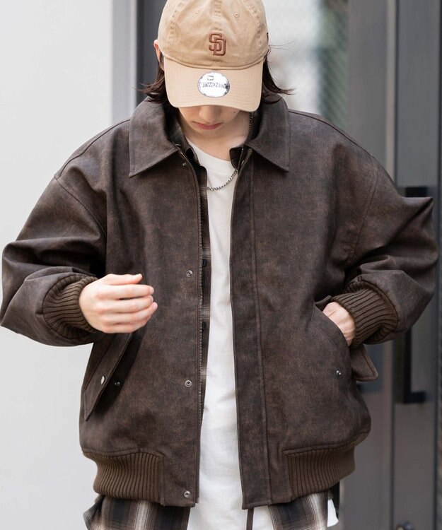 WEGO 【ユニセックス着用ITEM/MLサイズ展開】PU2WAYフライトブルゾン ブラウンその他