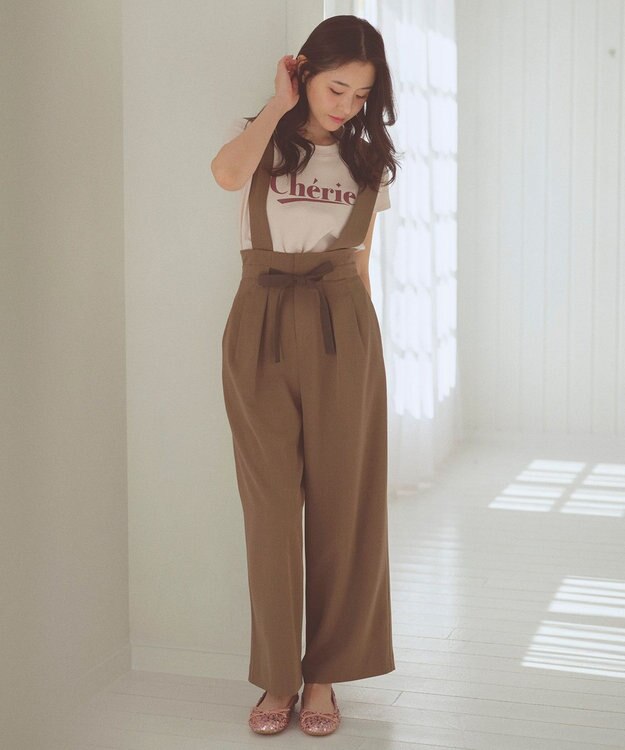 Feroux 【2WAY】サス付きリボン パンツ ダークブラウン系