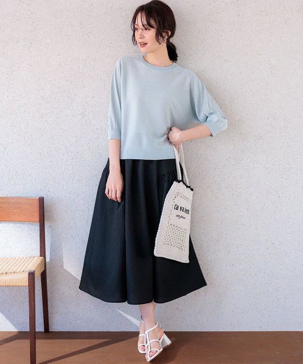 組曲 L 【先行予約・前後着用可】ドルマンスリーブライトラメ ニット シルバーブルー系