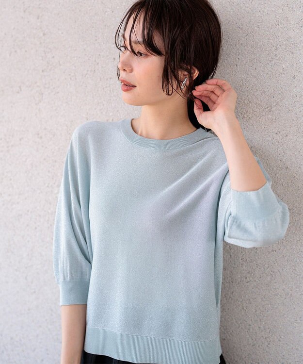 組曲 L 【先行予約・前後着用可】ドルマンスリーブライトラメ ニット シルバーブルー系