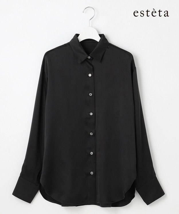 23区 L 【エステータ】シルクサテン シャツ ブラック系