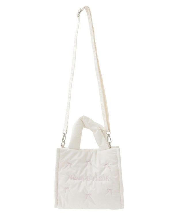 Maison de FLEUR リボン刺繍パファー2Wayトートバッグ Ivory