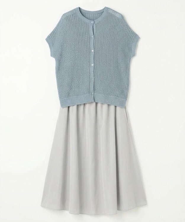 自由区 S 【WEB限定・2点SET・着回し3WAY以上】セットアップニット・スカート ブルー×ライトグレー
