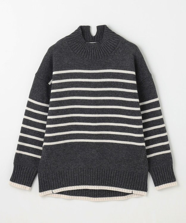 ANY ラムウールボトルネックプルオーバー チャコール×エクリュ