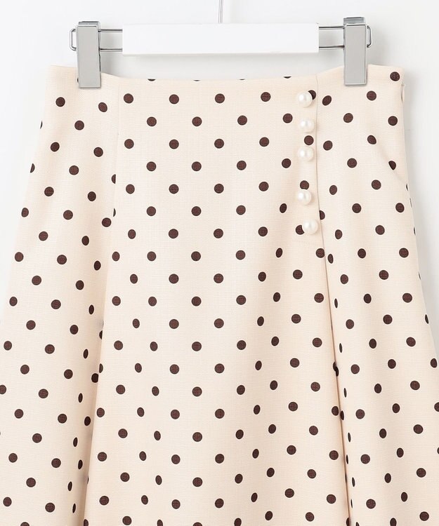 Feroux 【洗える】パールボタン付きフレア スカート ドット系