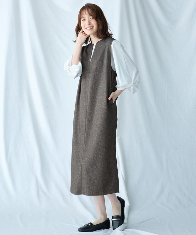 ANY L クラシカルツイードワンピース ブラウン