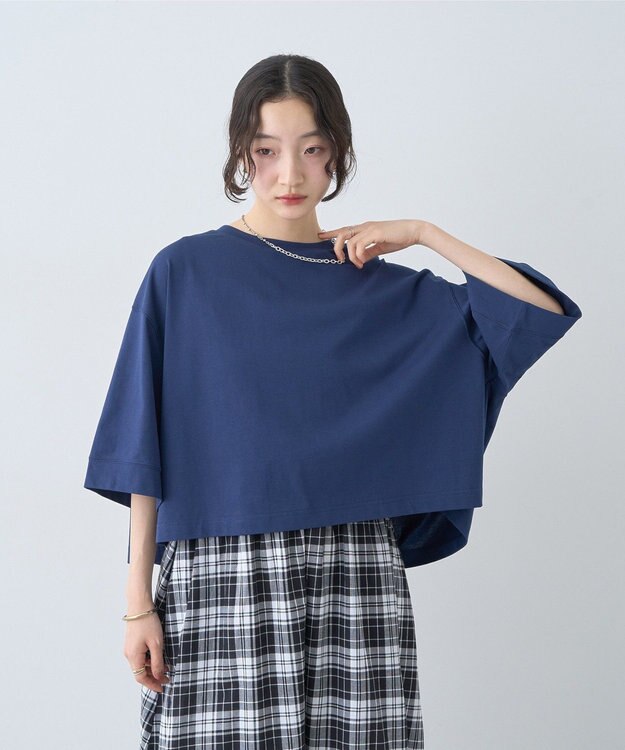earth music&ecology 【接触冷感】バックギャザーＴｅｅ Navy