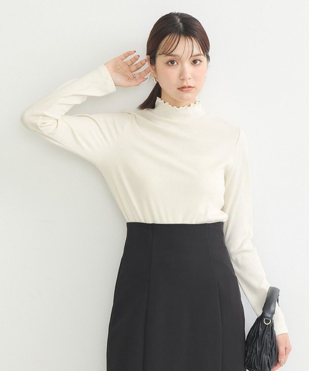 earth music&ecology ラメテレコハイネックプルオーバー Off White