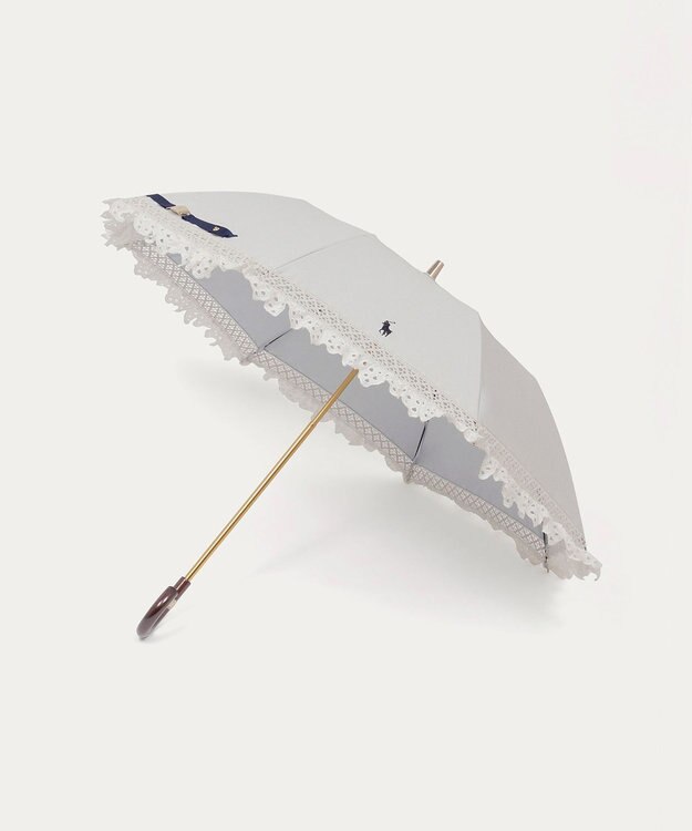 MOONBAT 【遮光/晴雨兼用日傘】POLO RALPH LAUREN(ポロ ラルフローレン) エンブフリル 折りたたみ傘 楽折 遮熱 UV オフホワイト